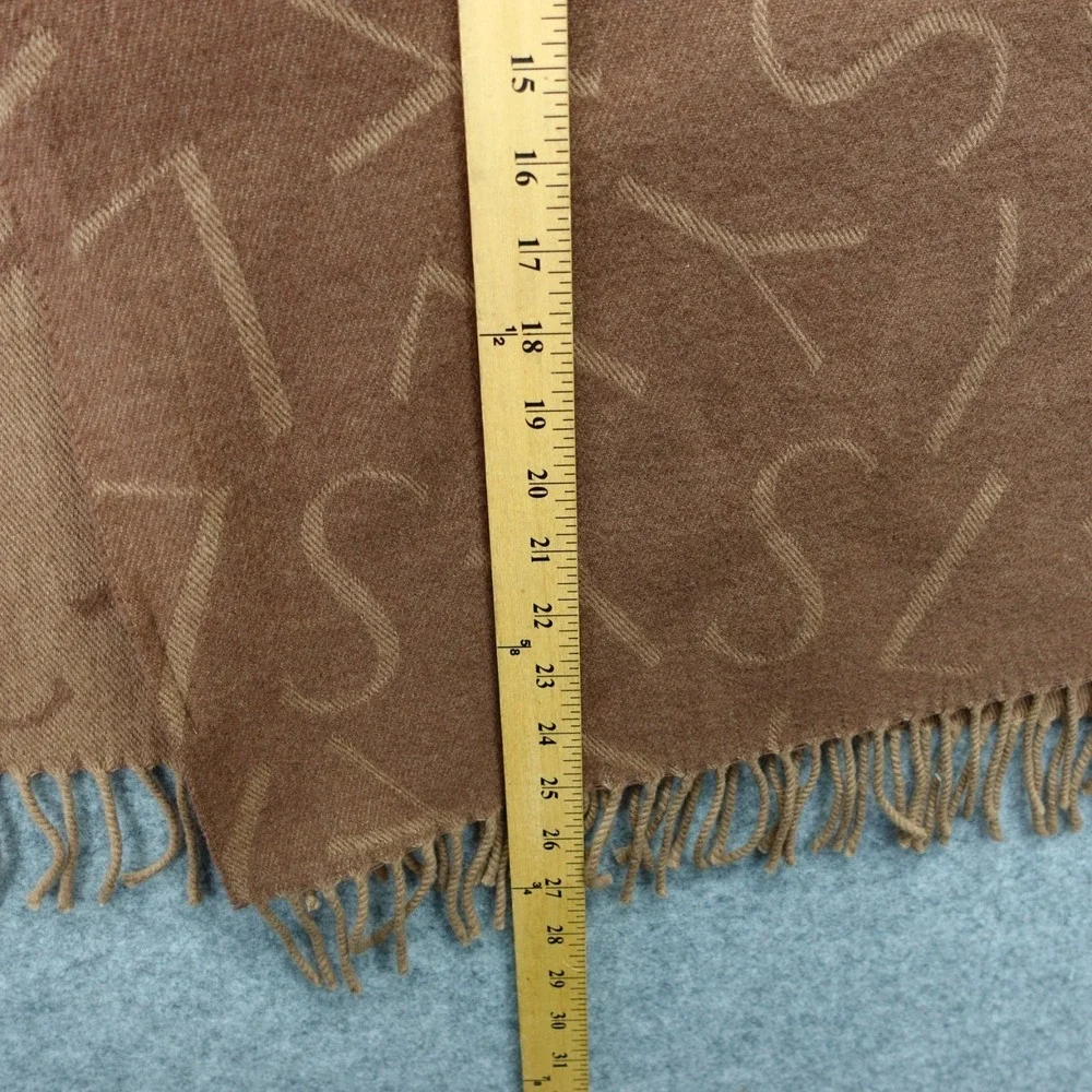 Vintage YVES SAINT LAURENT Wool Scarf Brown YSL Logo Shawl Wrap Fringe 70x140 cm - Picture 5 of 12